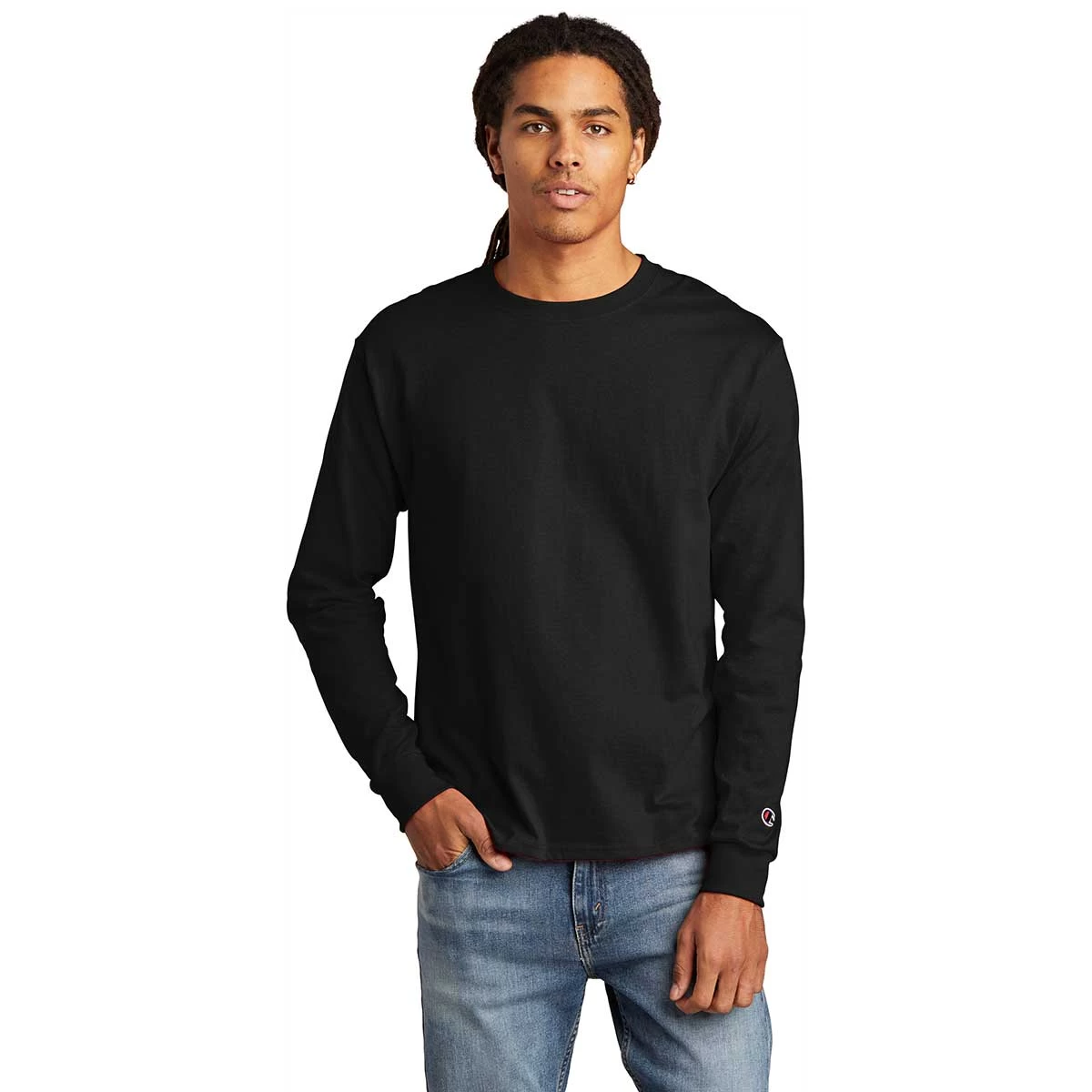 Champion Men's Black Heritage 5.2-oz Jersey Long Sleeve Tee - Image 3