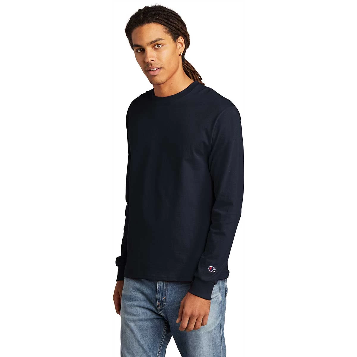 Champion Men's Navy Heritage 5.2-oz Jersey Long Sleeve Tee - Image 5