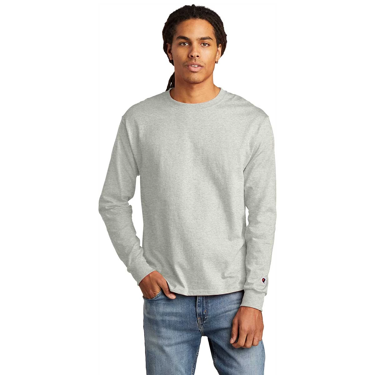 Champion Men's Oxford Grey Heritage 5.2-oz Jersey Long Sleeve Tee - Image 3
