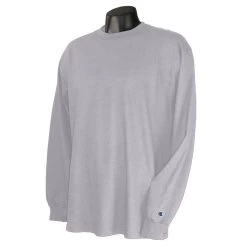 Champion Men's 5.2 Oz Light Grey L/S Tagless T-Shirt