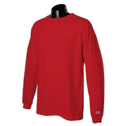 Champion Men's 5.2 Oz Red L/S Tagless T-Shirt