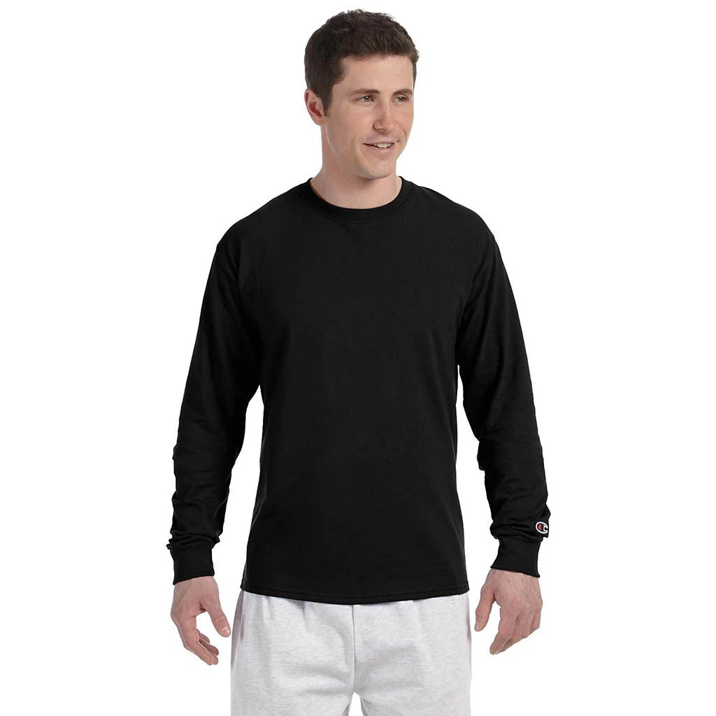 Champion Men's 5.2 Oz Black L/S Tagless T-Shirt - Image 2