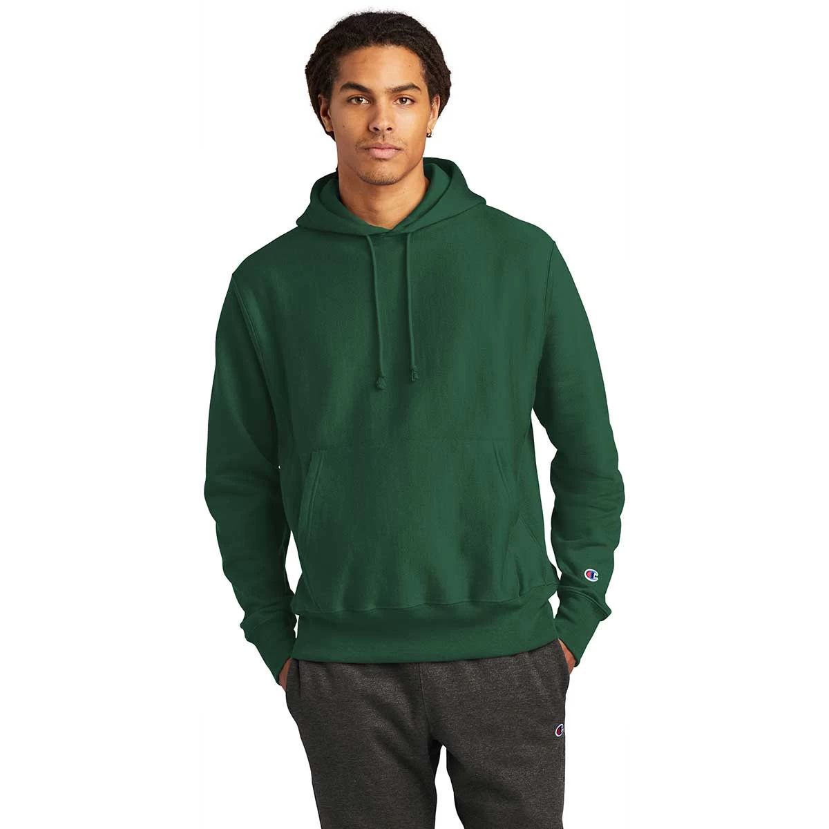 Champion Men's Dark Green Reverse Weave Hooded Sweatshirt - Image 3