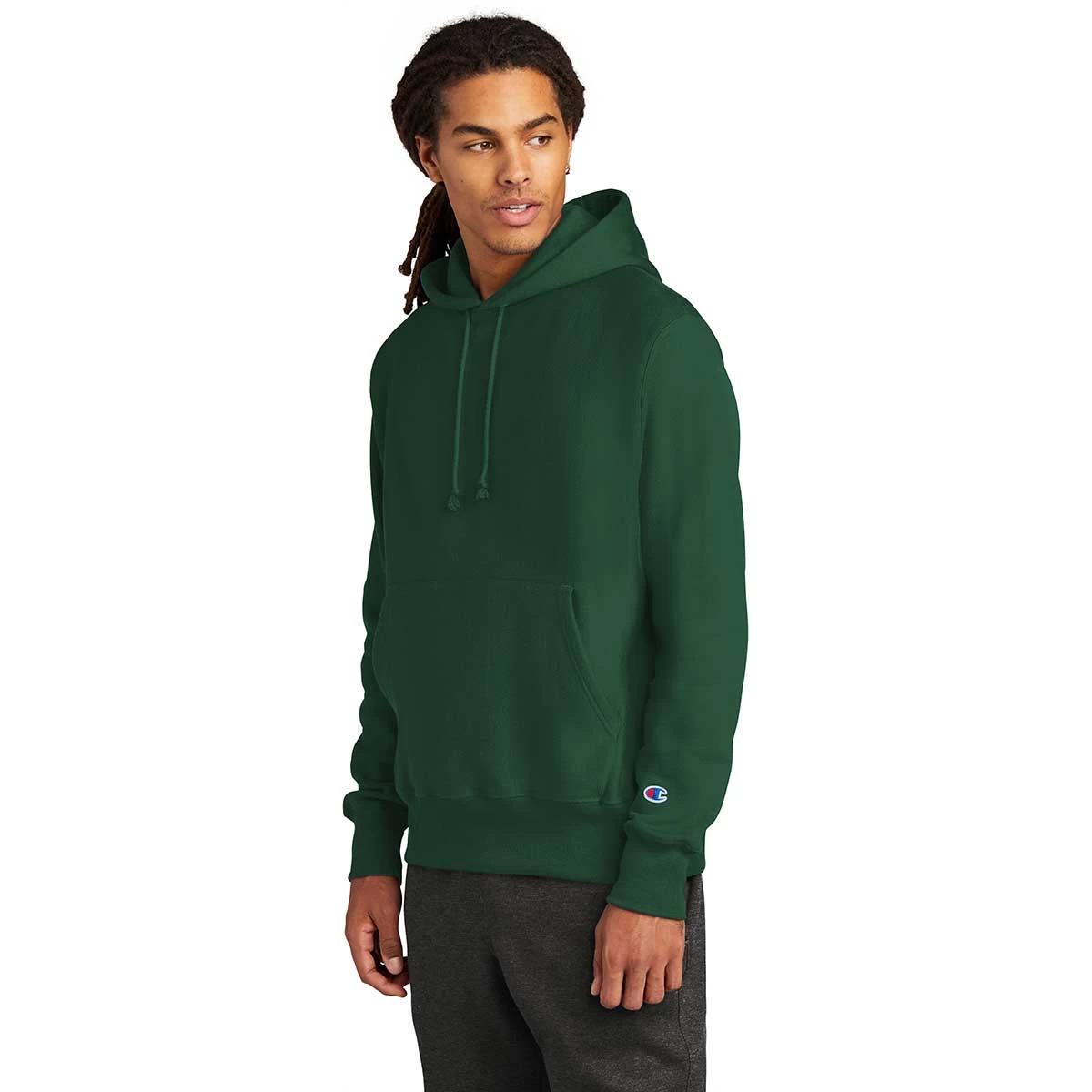 Champion Men's Dark Green Reverse Weave Hooded Sweatshirt - Image 5