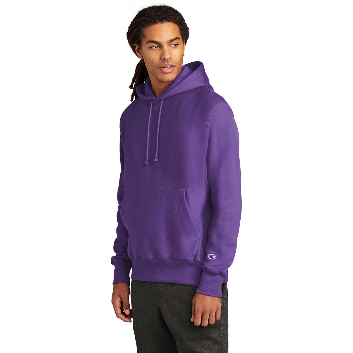 Champion Men's Purple Reverse Weave Hooded Sweatshirt - Image 5