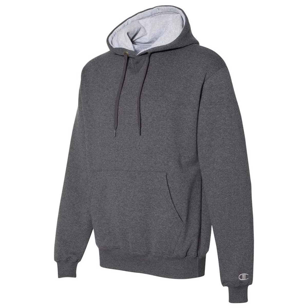 Champion Men's Charcoal Heather Cotton Max Hooded Sweatshirt - Image 3