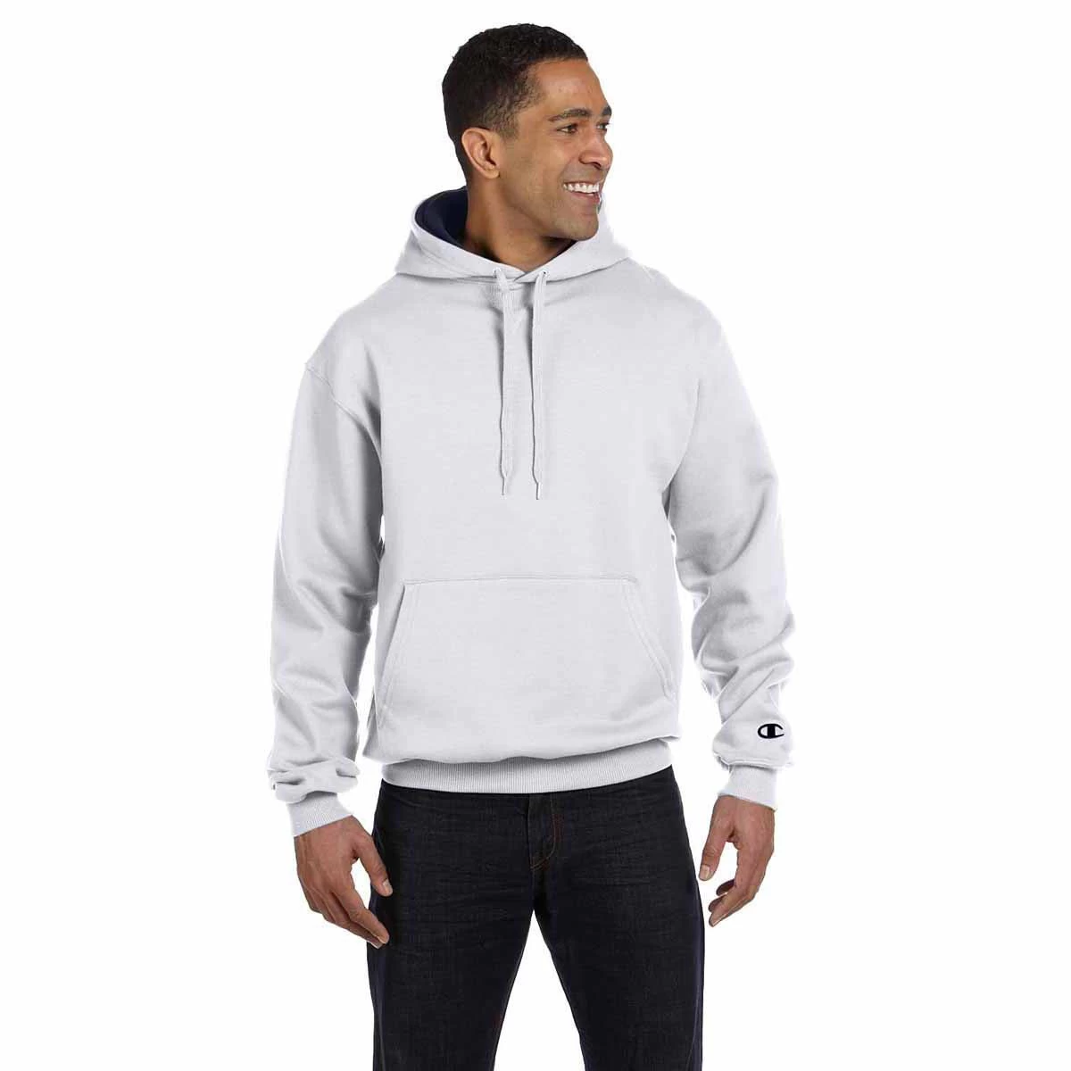 Champion Men's White Heather/Sport Dark Navy For Team 365 Cotton Max 9.7-Ounce Pullover Hood
