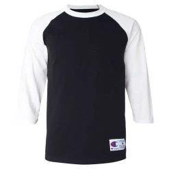 Champion Men's Black/White Three-Quarter Raglan Sleeve Baseball T-Shirt