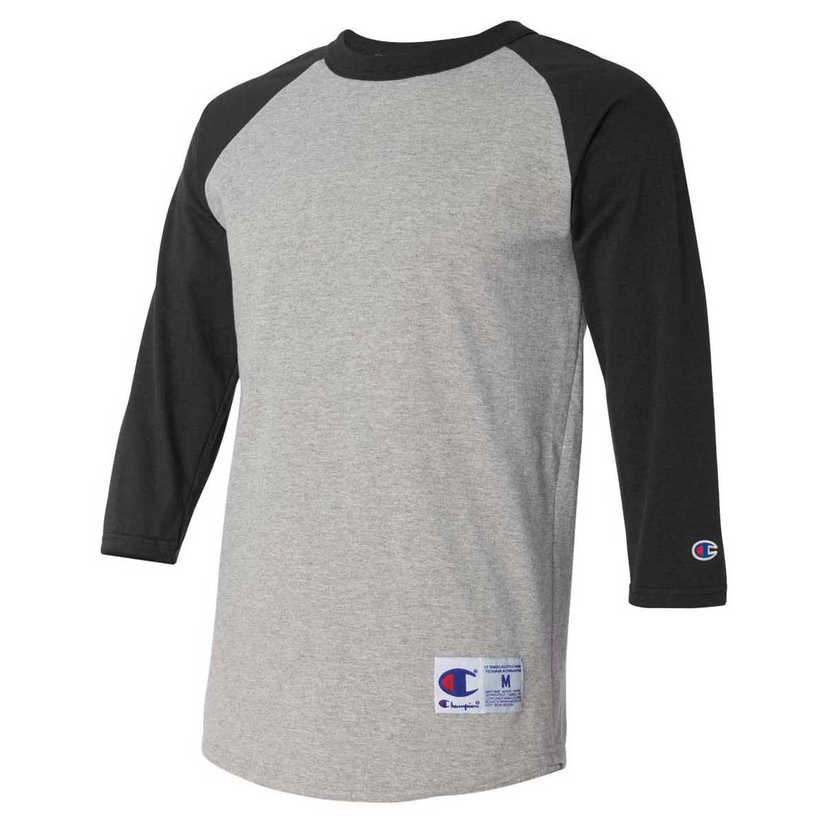 Champion Men's Oxford Grey/Black Three-Quarter Raglan Sleeve Baseball T-Shirt - Image 3