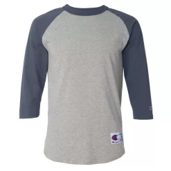 Champion Men's Oxford Grey/Navy Three-Quarter Raglan Sleeve Baseball T-Shirt
