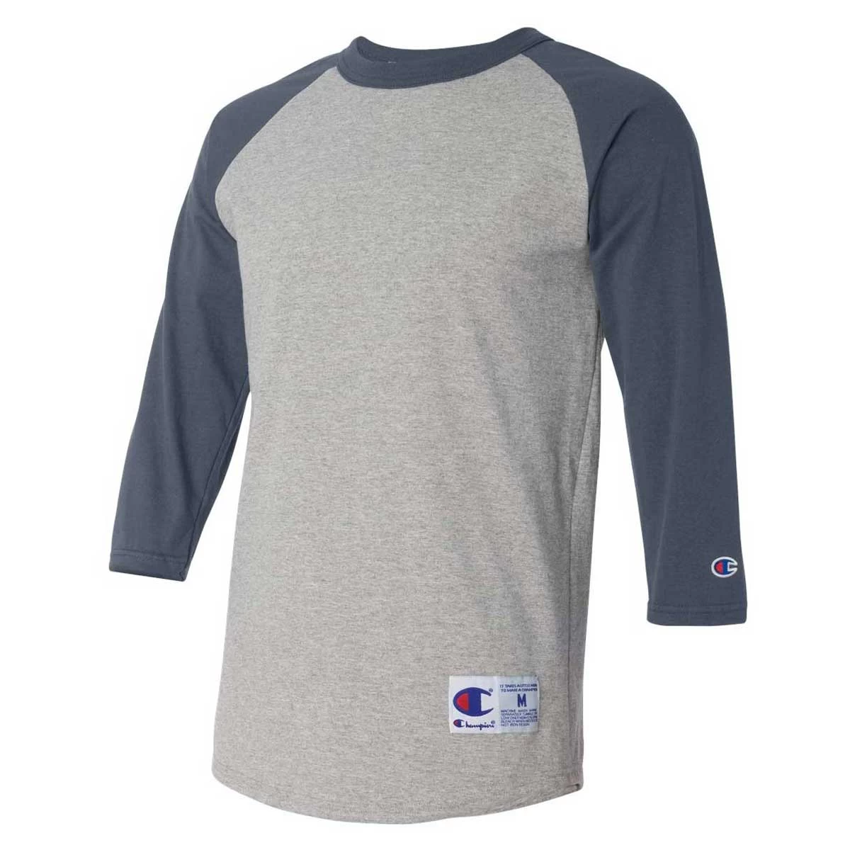 Champion Men's Oxford Grey/Navy Three-Quarter Raglan Sleeve Baseball T-Shirt - Image 3