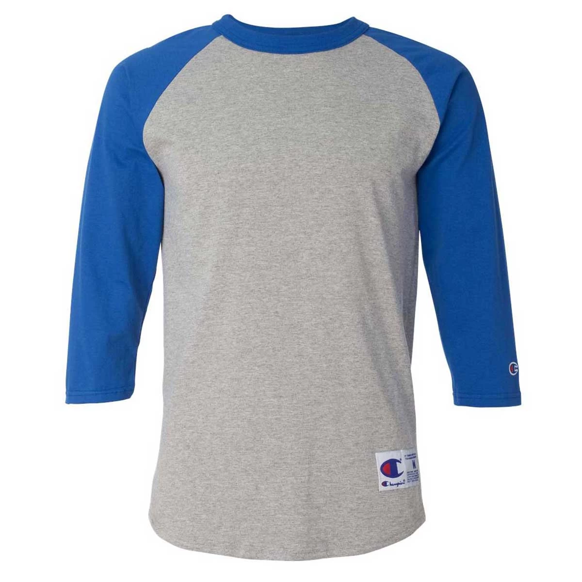 Champion Men's Oxford Grey/Team Blue Three-Quarter Raglan Sleeve Baseball T-Shirt