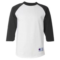 Champion Men's White/Black Three-Quarter Raglan Sleeve Baseball T-Shirt