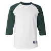 Champion Men's White/Dark Green Three-Quarter Raglan Sleeve Baseball T-Shirt