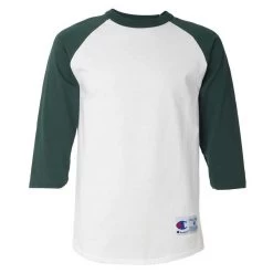 Champion Men's White/Dark Green Three-Quarter Raglan Sleeve Baseball T-Shirt