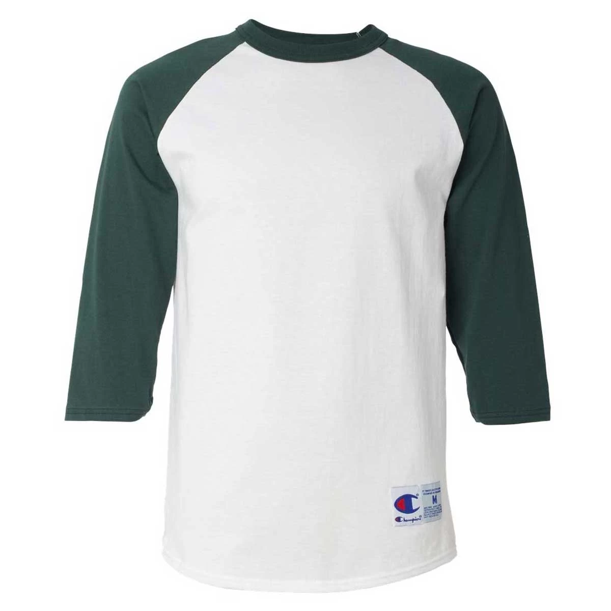 Champion Men's White/Dark Green Three-Quarter Raglan Sleeve Baseball T-Shirt