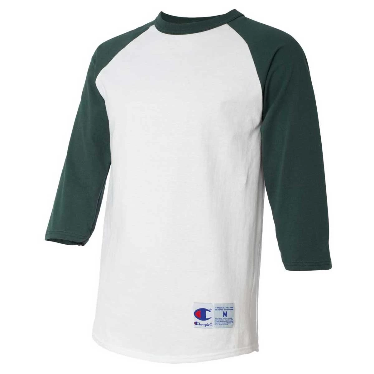 Champion Men's White/Dark Green Three-Quarter Raglan Sleeve Baseball T-Shirt - Image 3