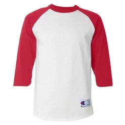 Champion Men's White/Scarlet Three-Quarter Raglan Sleeve Baseball T-Shirt